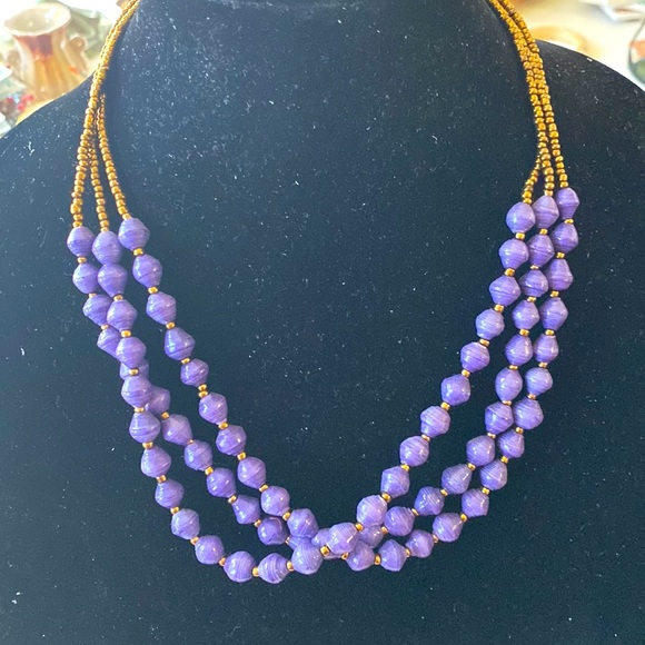 2 unusual multi colored African paper beaded necklaces. - Picture 2 of 8